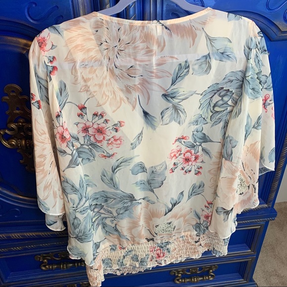 Studio Y Sheer Floral Jeweled Neckline Top XL - Picture 3 of 4